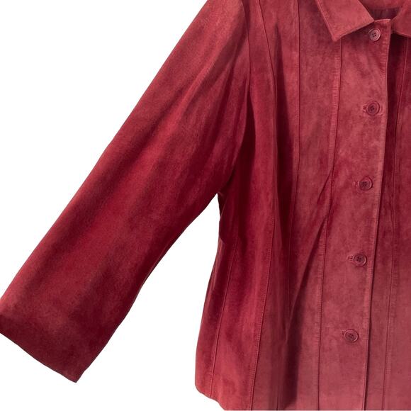 Vintage Suede Jacket Maroon Red Button Up Leather - Picture 7 of 11